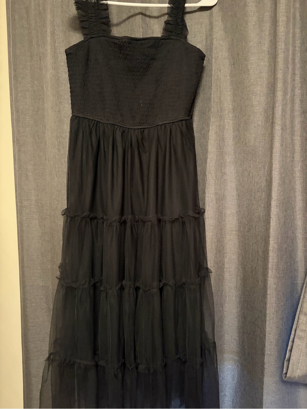 Smocked Bodice Black Tiered Maxi Dress